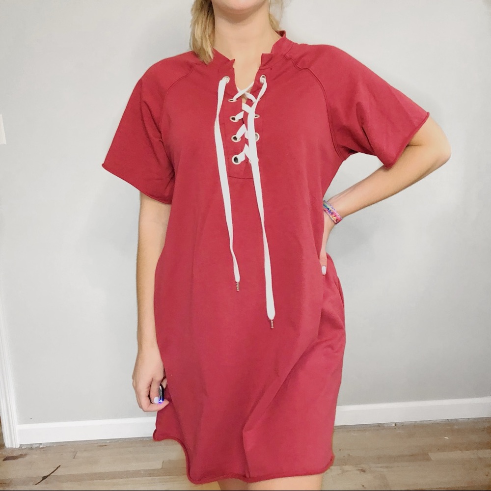 Umgee Tie Up Maroon Tshirt dress